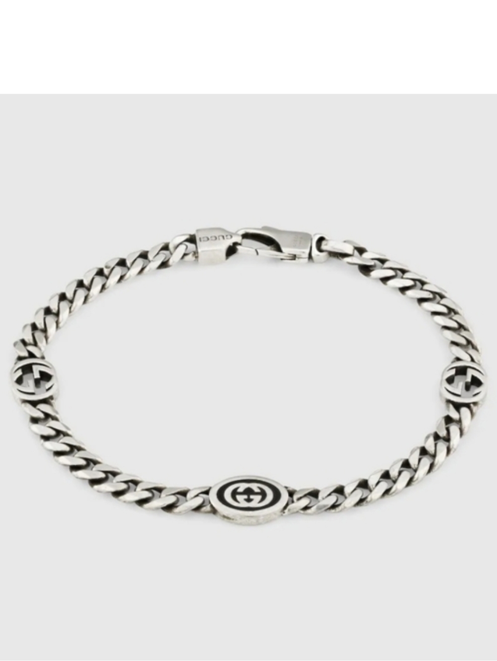 Gucci Silver-Tone Chain Bracelet with Signature Logo Link